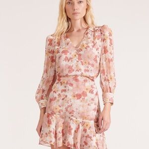 Veronica Beard Brown and Cream Ruffled Sundress with Bishop Sleeves